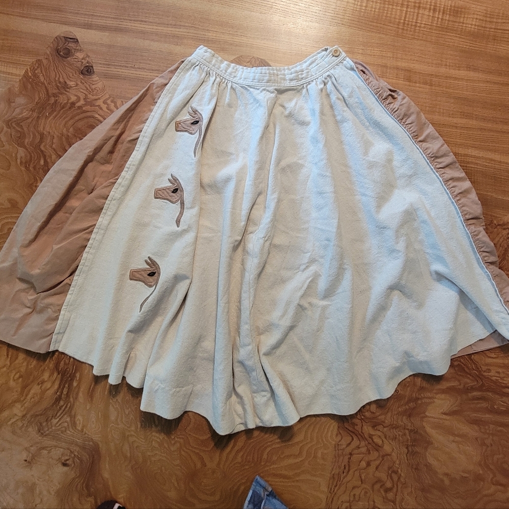 Vintage 1970s Early Winters Folk Horse Appliqué Skirt 100% Cotton Western Boho